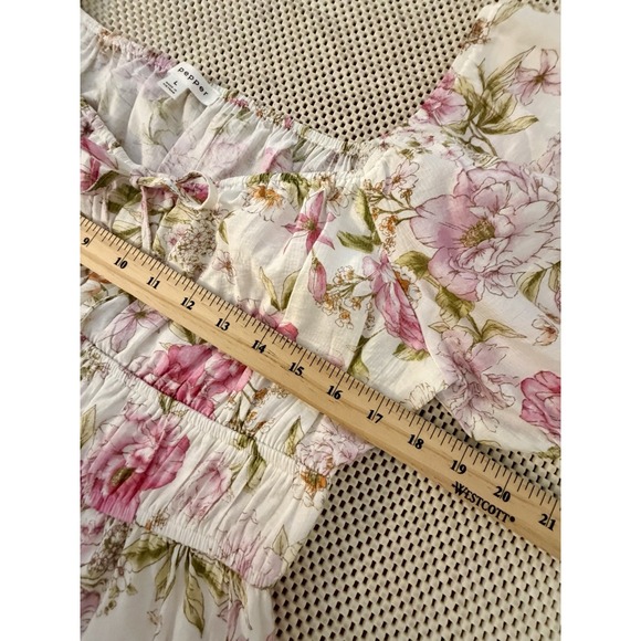 Blu Pepper Smocked Mini Dress L/8/10 Puff Sleeve Square Neck Fit & Flare Cottage - Picture 9 of 11